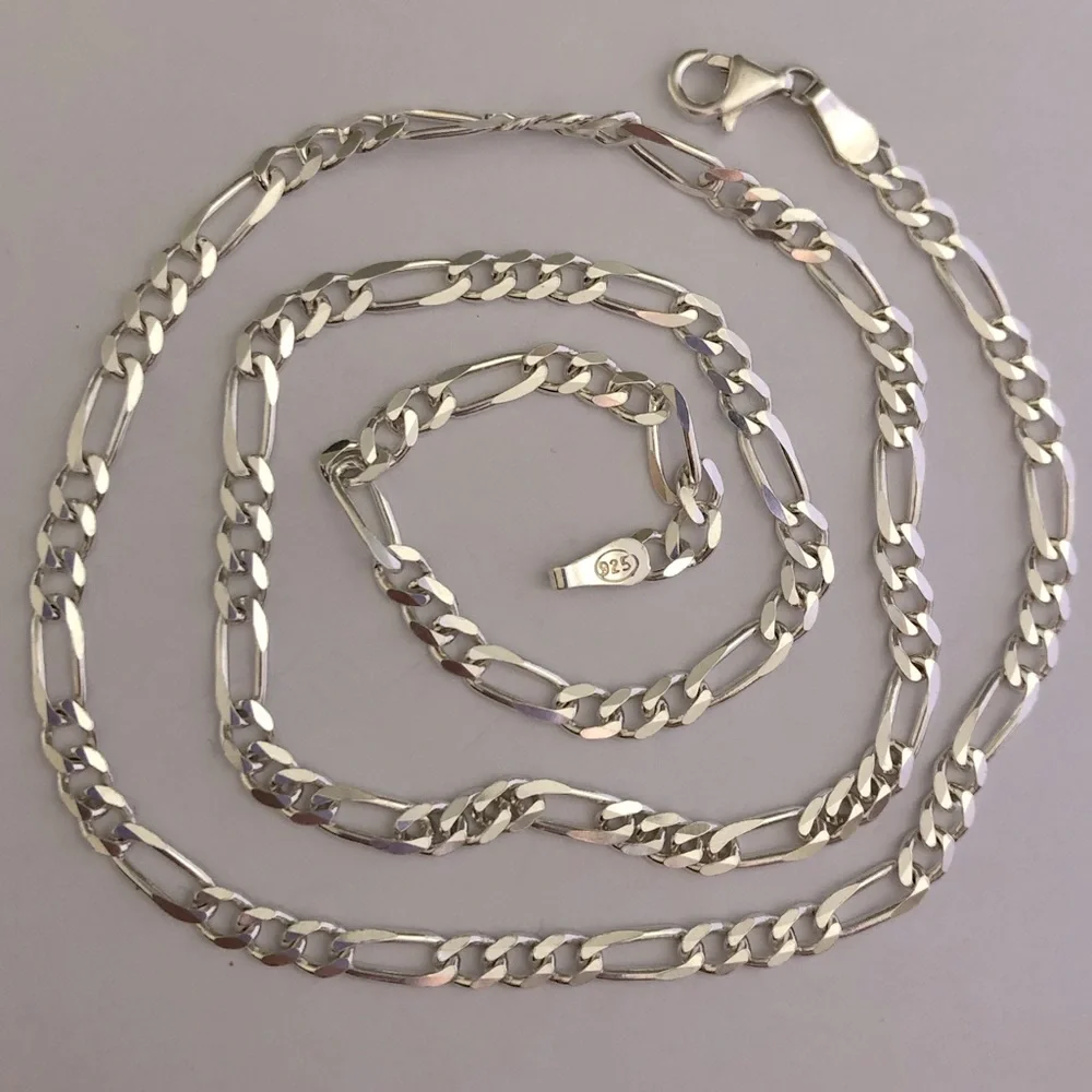 925 Silver 4mm 22.5” necklace figaro chain Unisex